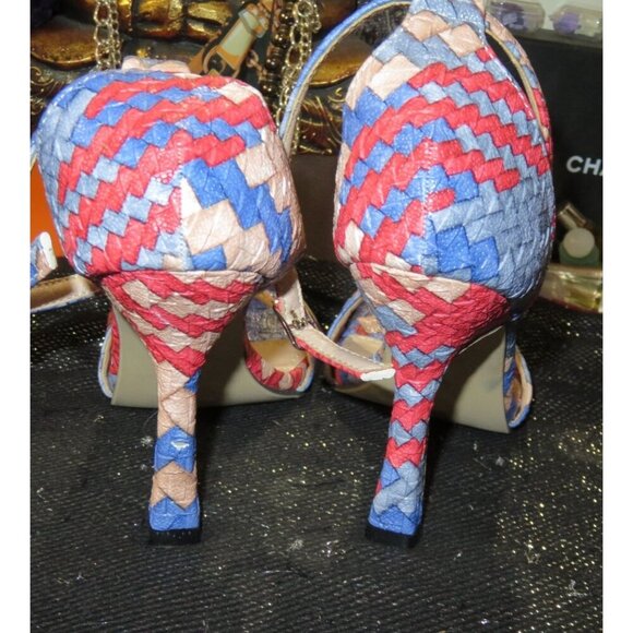 JUSTFAB Braided Vegan Leather Ankle Strap Stiletto Heeled Sandals size 38 US 8 - Picture 3 of 12